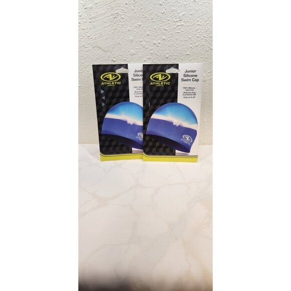 Athletic Works Other - Athletic Works, Lot of 2,‎ Junior Size Blue And White Silicone Swim Cap New